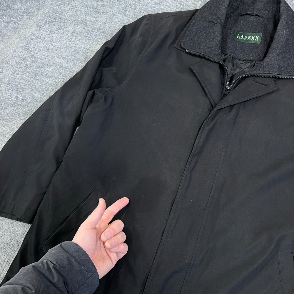 Ralph Lauren Trench Coat Men 44R Black Microfiber Full Zip Removable Liner *READ - Picture 3 of 14